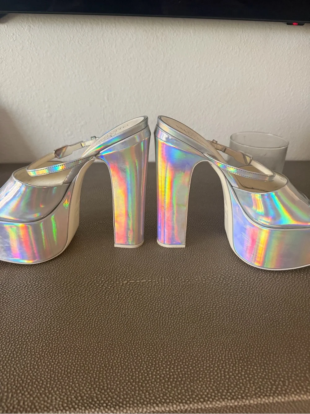 Holographic Platform High Heel Sandals - Silver